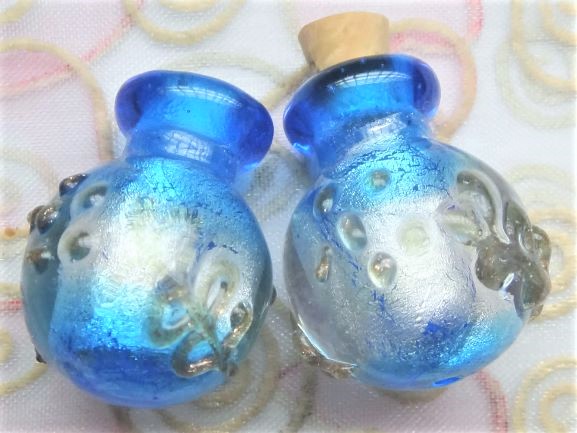 < HPB33-SP>25x20MM手作拉花銀箔琉璃園香水瓶~ 海藍---1入(含木塞)