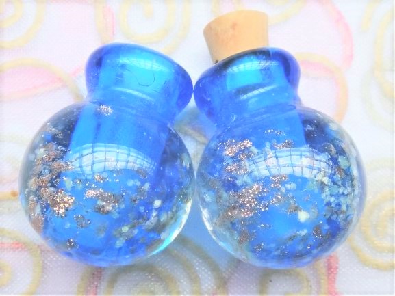 < HPB38-SP>18x22MM手作銅砂夜光琉璃圓香水瓶~海藍---1入(含木塞)